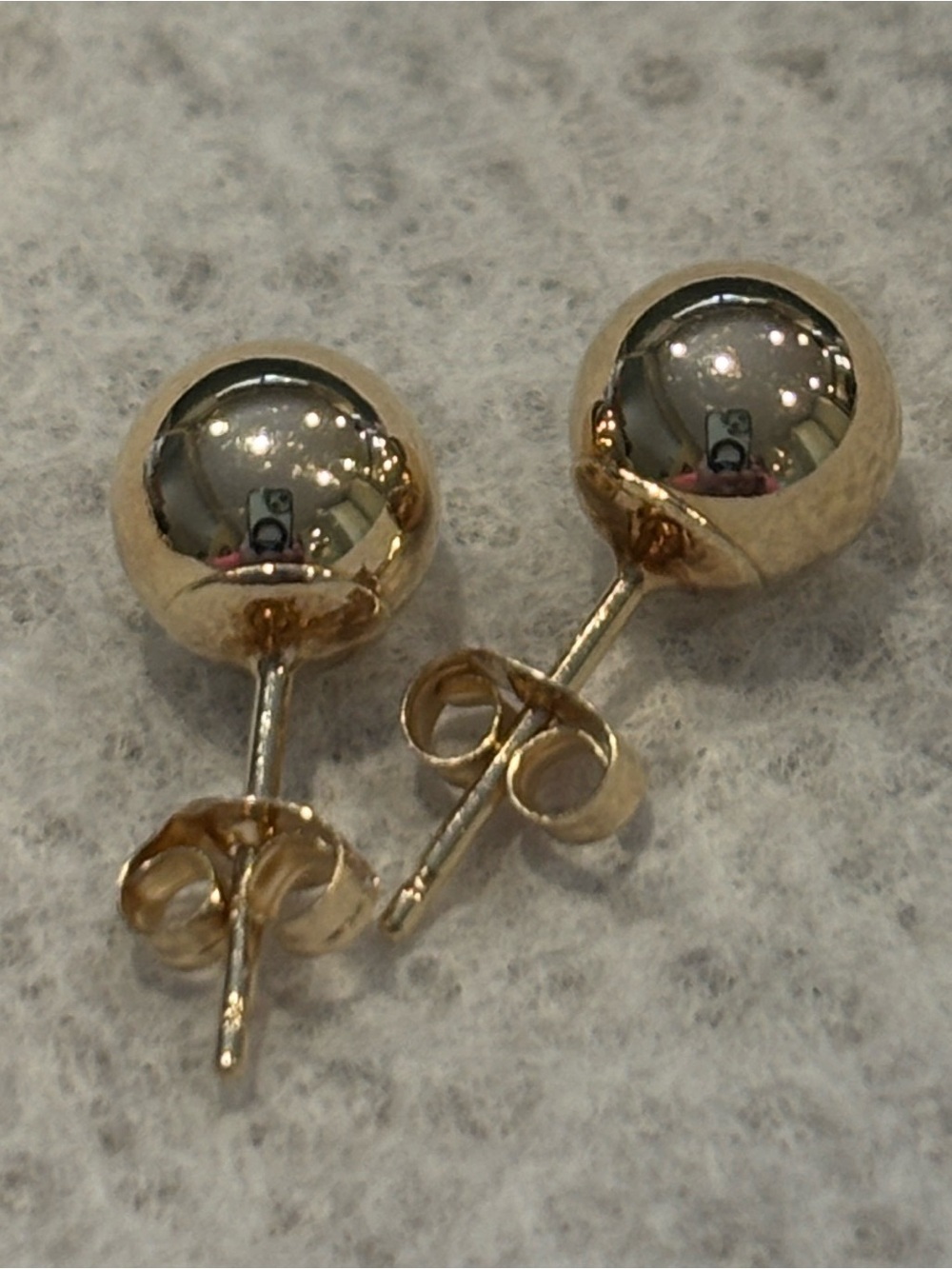 14K Gold Ball Posts, 6mm, Earrings/backs marked S (Stuller?) Great Condition